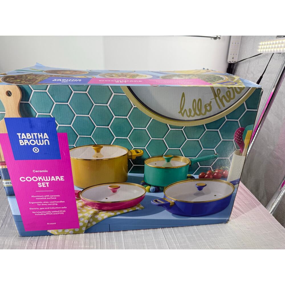 Tabitha Brown 8-piece Ceramic Cookware Aluminum Nonstick Surface Electric Gas